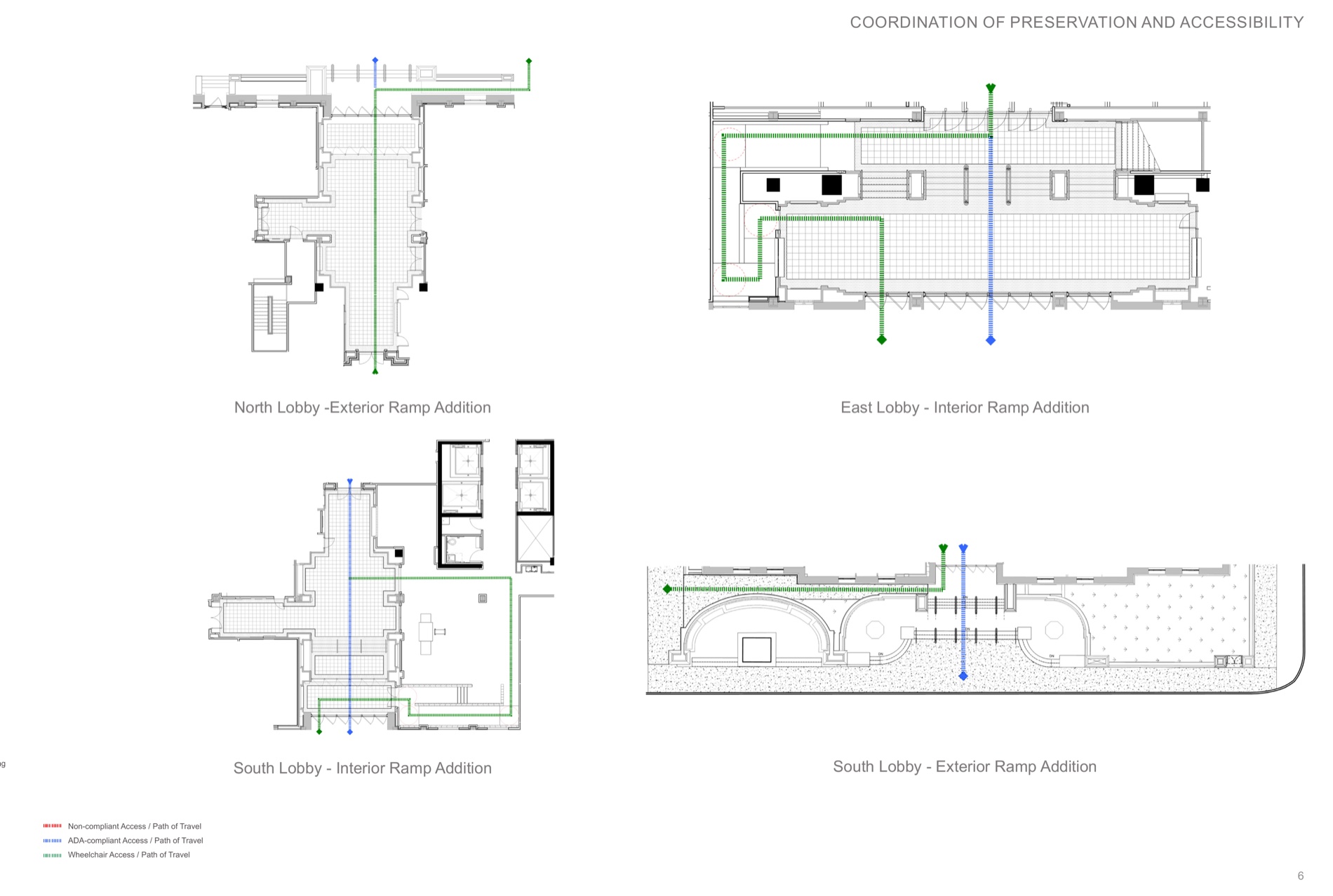 New interior and exterior ramps at the north, east, and south lobbies.