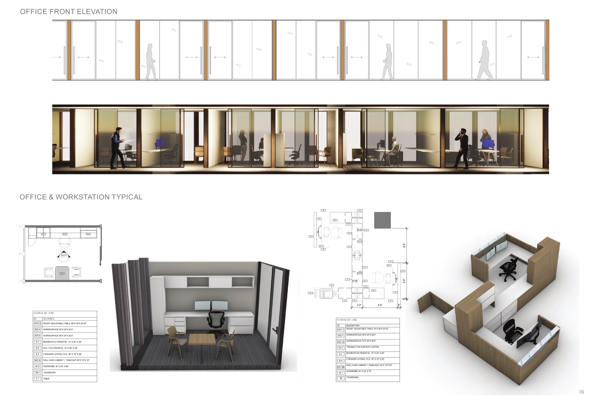 Office-front elevation and office and workstation typicals.