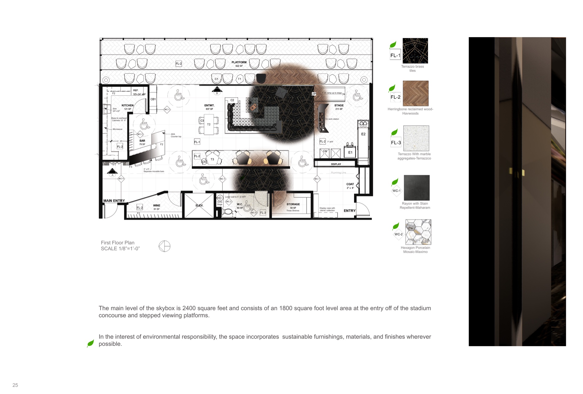 First-floor plan with the material schedule.