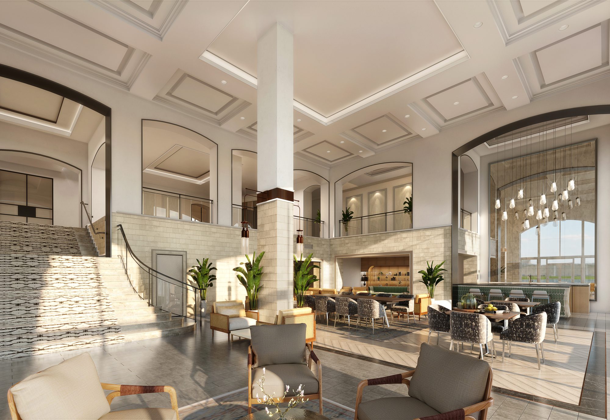 Mengying Qi interior design — grand residential lobby at Mizner Grand